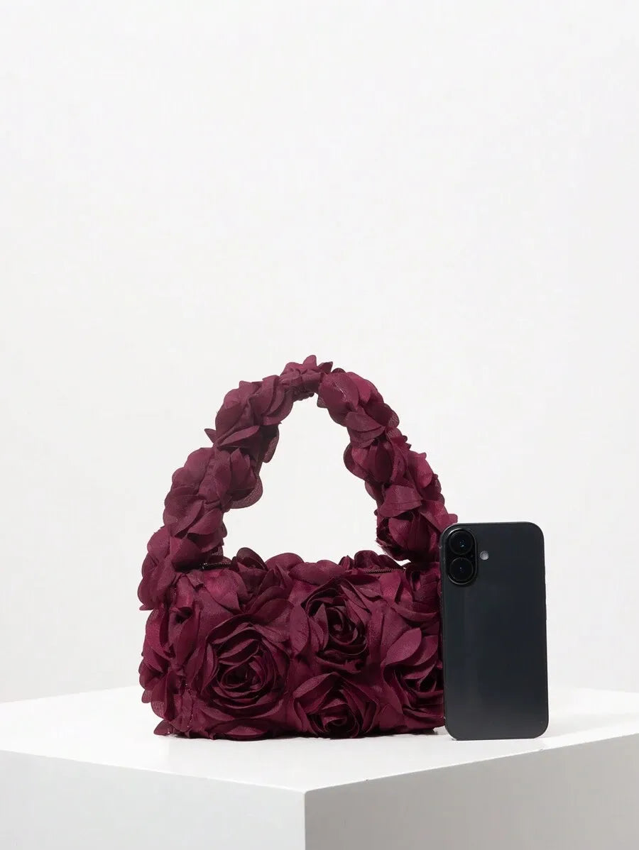 Women's Elegant 3D Rose Flower Tote Bag Evening Party Handbag Wedding Purse Bride Bridesmaid Banquet Birthday Gift Bag Romantic Dress Match