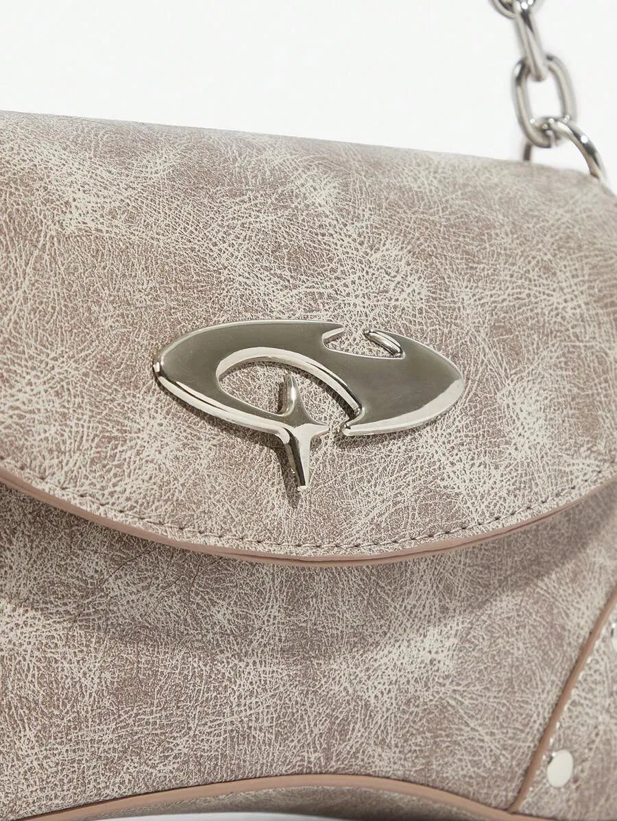 Women's Shoulder Hobo Bag With Metal Chain Strap Retro Y2K Vintage Fashion Icon Style Versatile Casual Street Crossbody Purse For Women