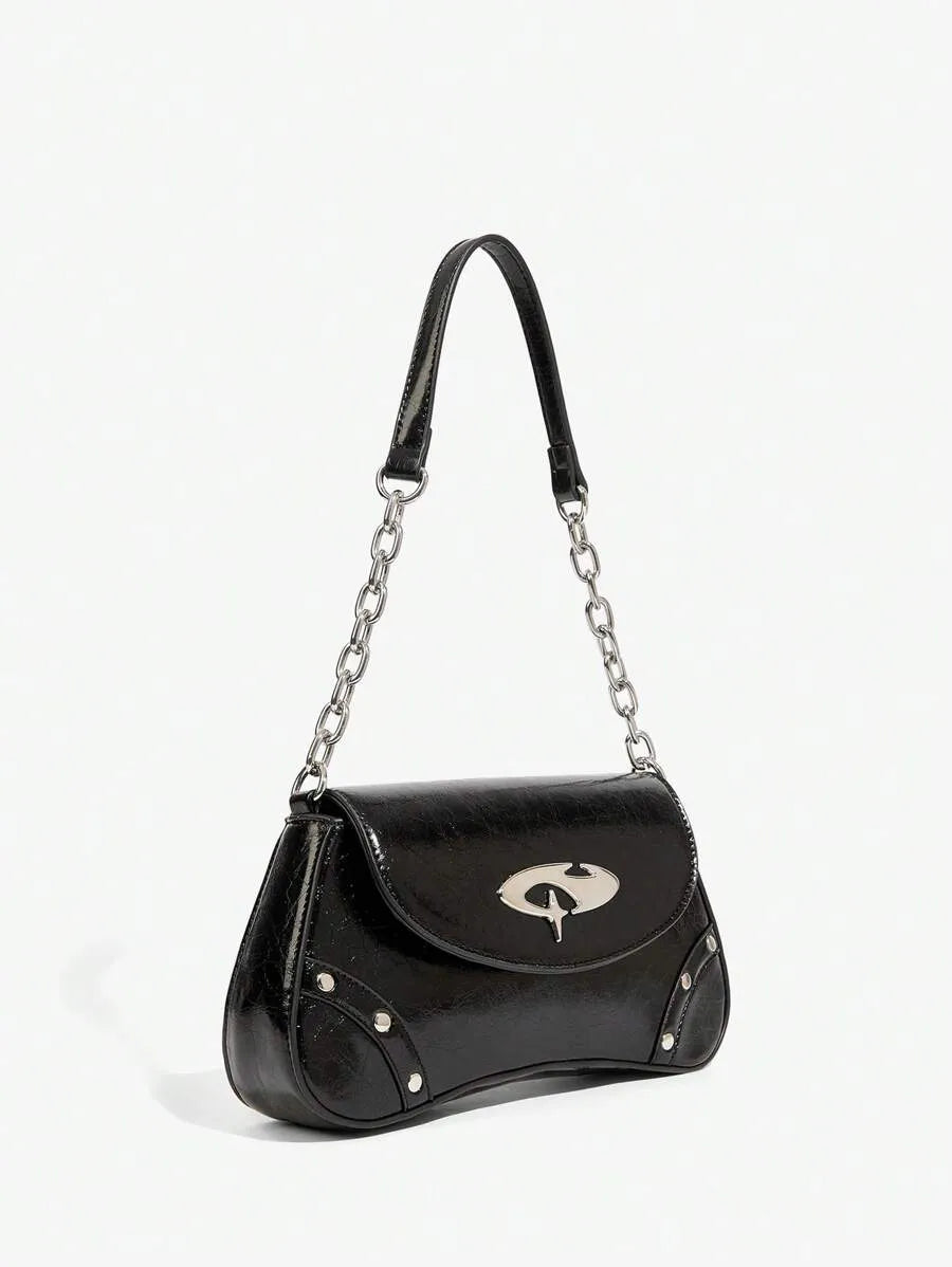 Women's Shoulder Hobo Bag With Metal Chain Strap Retro Y2K Vintage Fashion Icon Style Versatile Casual Street Crossbody Purse For Women