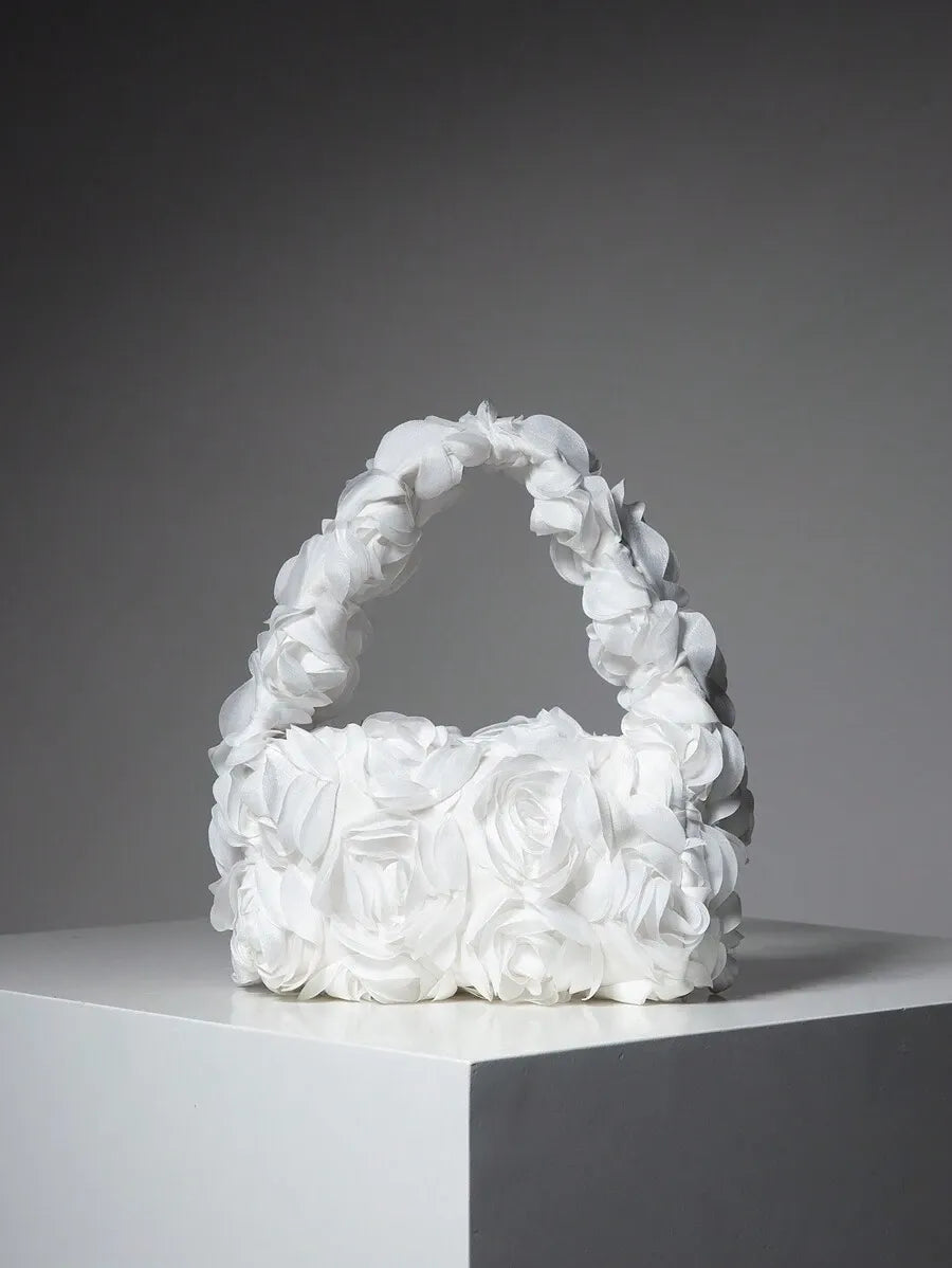 Women's Elegant 3D Rose Flower Tote Bag Evening Party Handbag Wedding Purse Bride Bridesmaid Banquet Birthday Gift Bag Romantic Dress Match