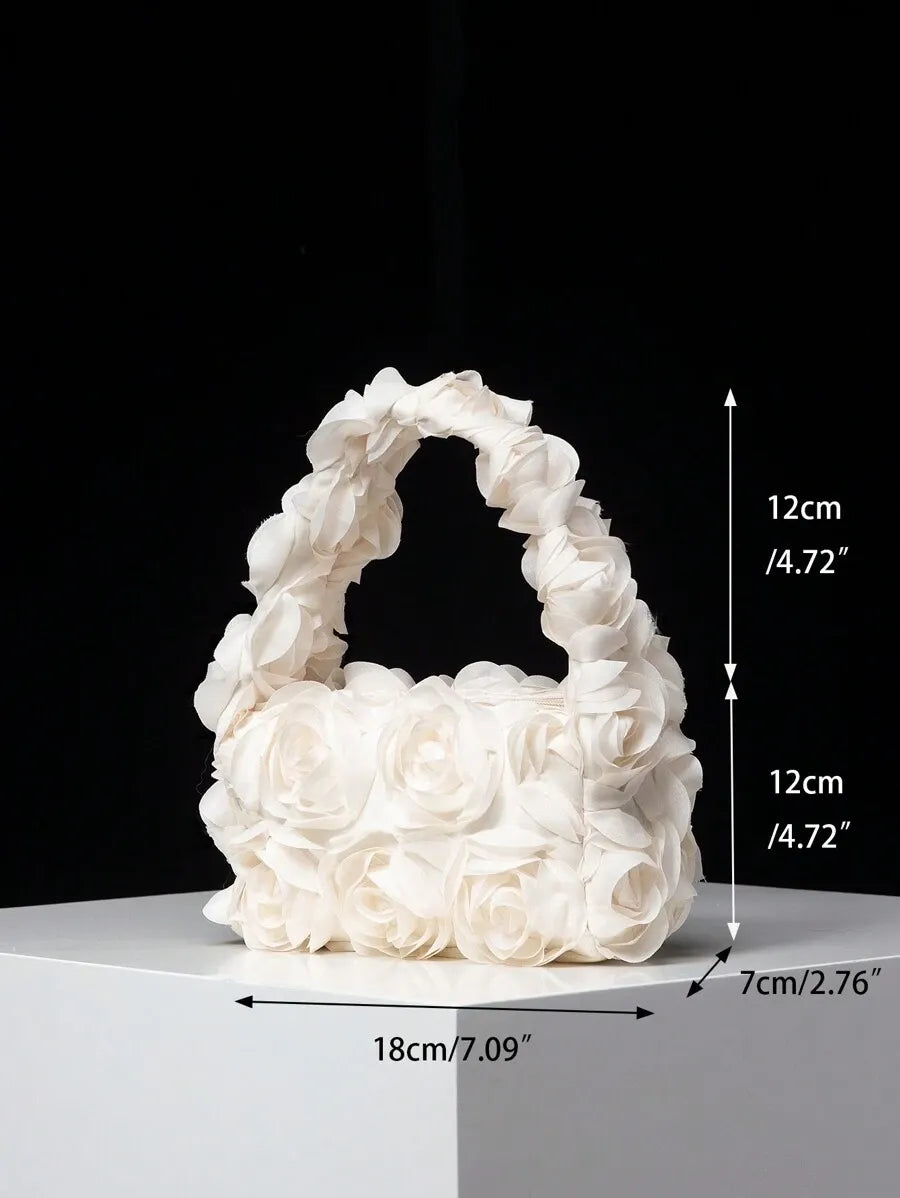 Women's Elegant 3D Rose Flower Tote Bag Evening Party Handbag Wedding Purse Bride Bridesmaid Banquet Birthday Gift Bag Romantic Dress Match