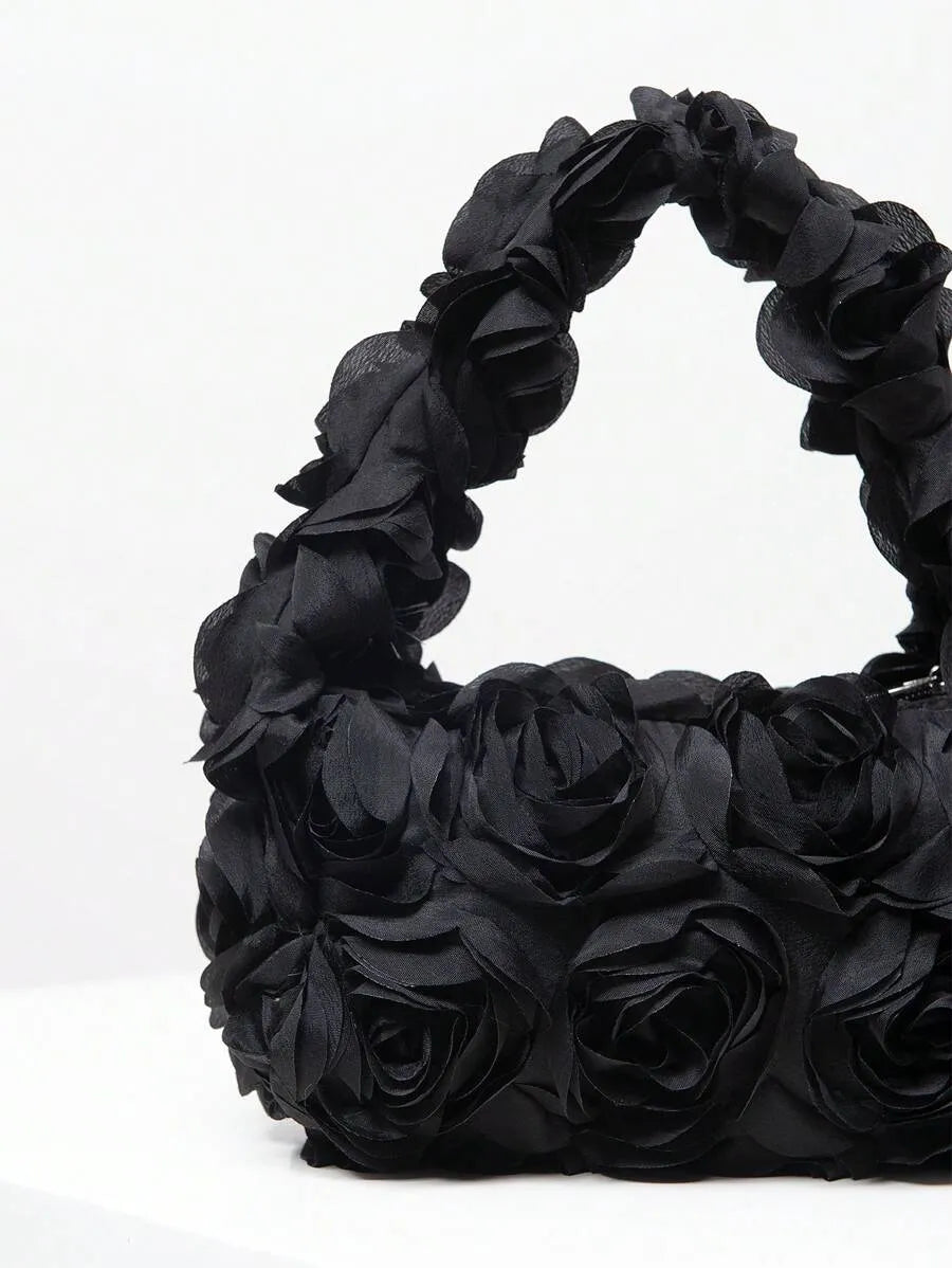 Women's Elegant 3D Rose Flower Tote Bag Evening Party Handbag Wedding Purse Bride Bridesmaid Banquet Birthday Gift Bag Romantic Dress Match