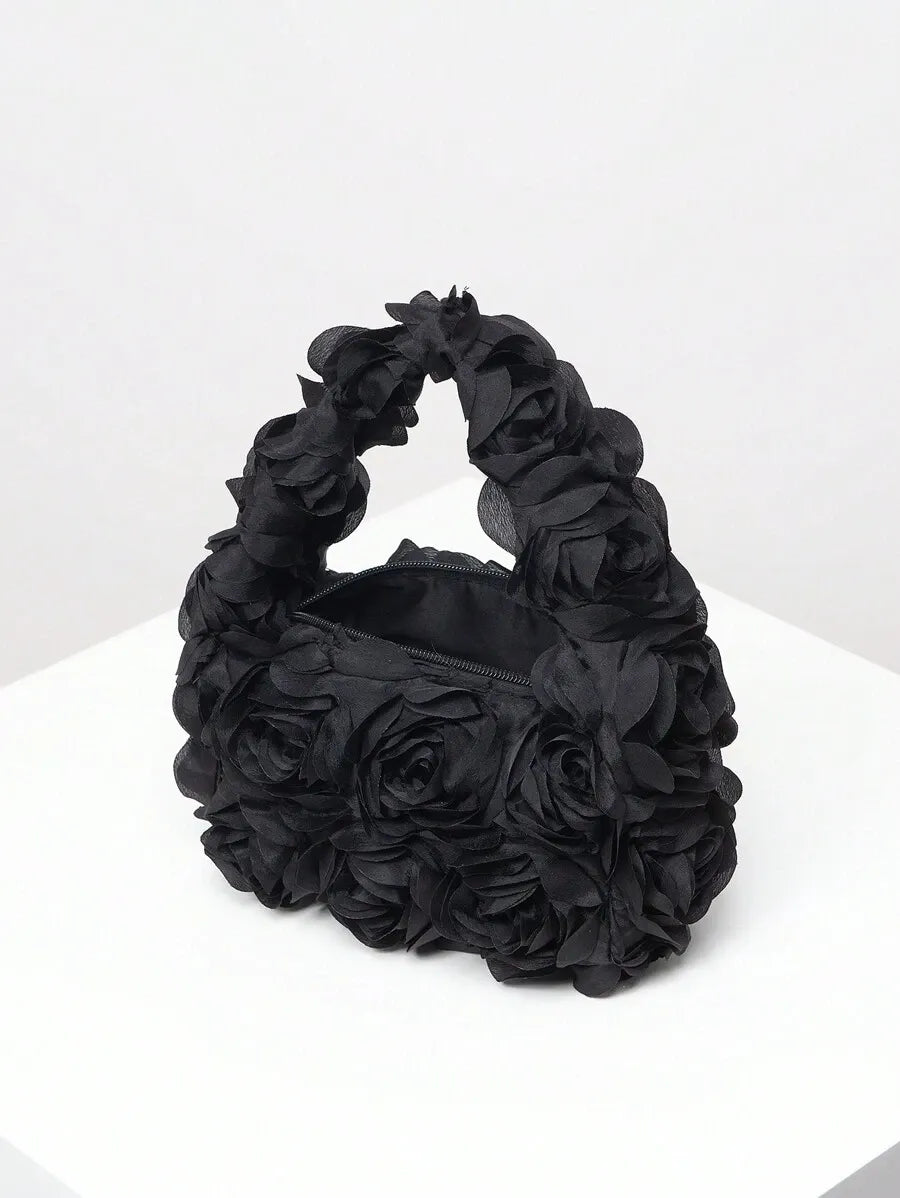 Women's Elegant 3D Rose Flower Tote Bag Evening Party Handbag Wedding Purse Bride Bridesmaid Banquet Birthday Gift Bag Romantic Dress Match