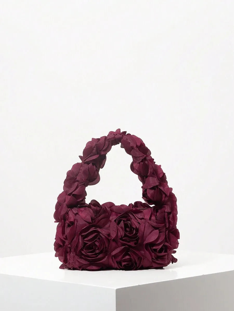 Women's Elegant 3D Rose Flower Tote Bag Evening Party Handbag Wedding Purse Bride Bridesmaid Banquet Birthday Gift Bag Romantic Dress Match