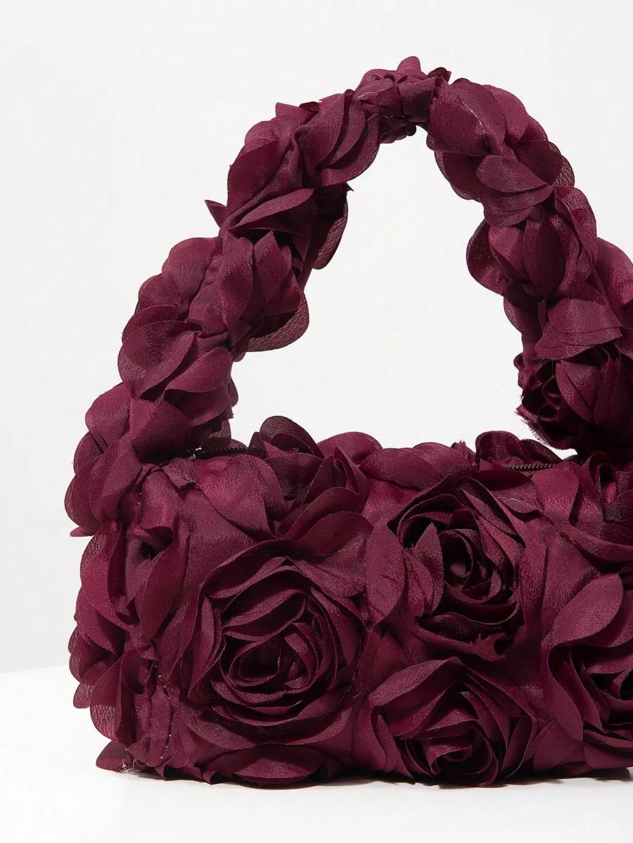 Women's Elegant 3D Rose Flower Tote Bag Evening Party Handbag Wedding Purse Bride Bridesmaid Banquet Birthday Gift Bag Romantic Dress Match