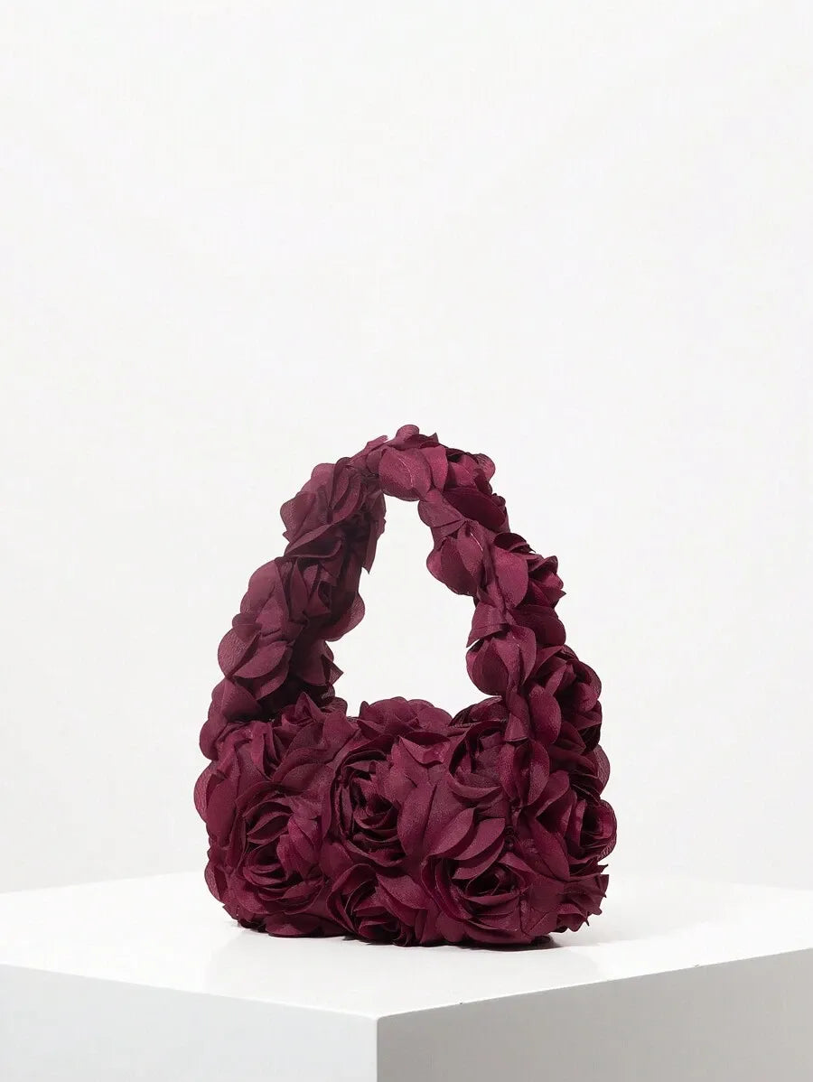 Women's Elegant 3D Rose Flower Tote Bag Evening Party Handbag Wedding Purse Bride Bridesmaid Banquet Birthday Gift Bag Romantic Dress Match