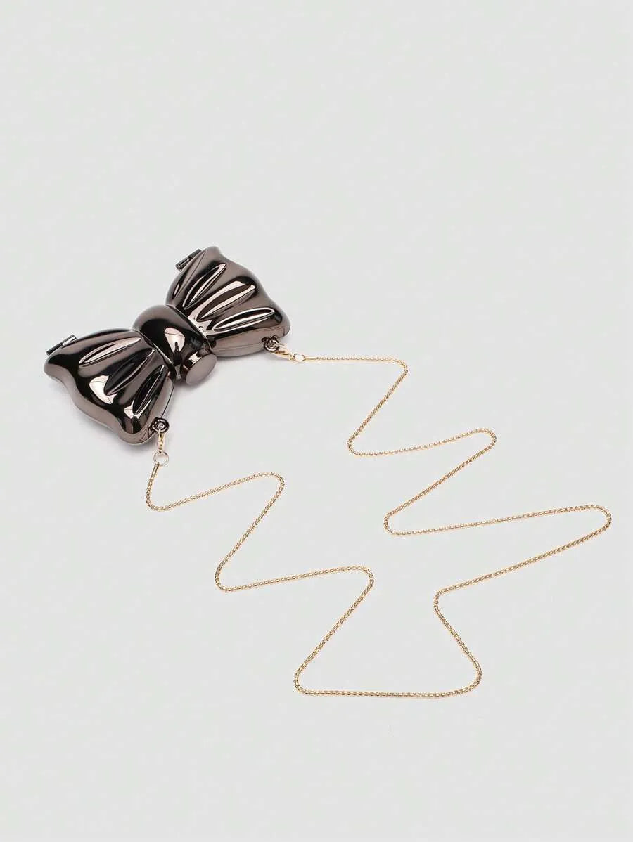 Women's Mini Metallic Acrylic Bowknot Clutch Bag With Chain Multifunction Cosmetic Jewelry Storage Purse Party Wedding Crossbody Coin Bag