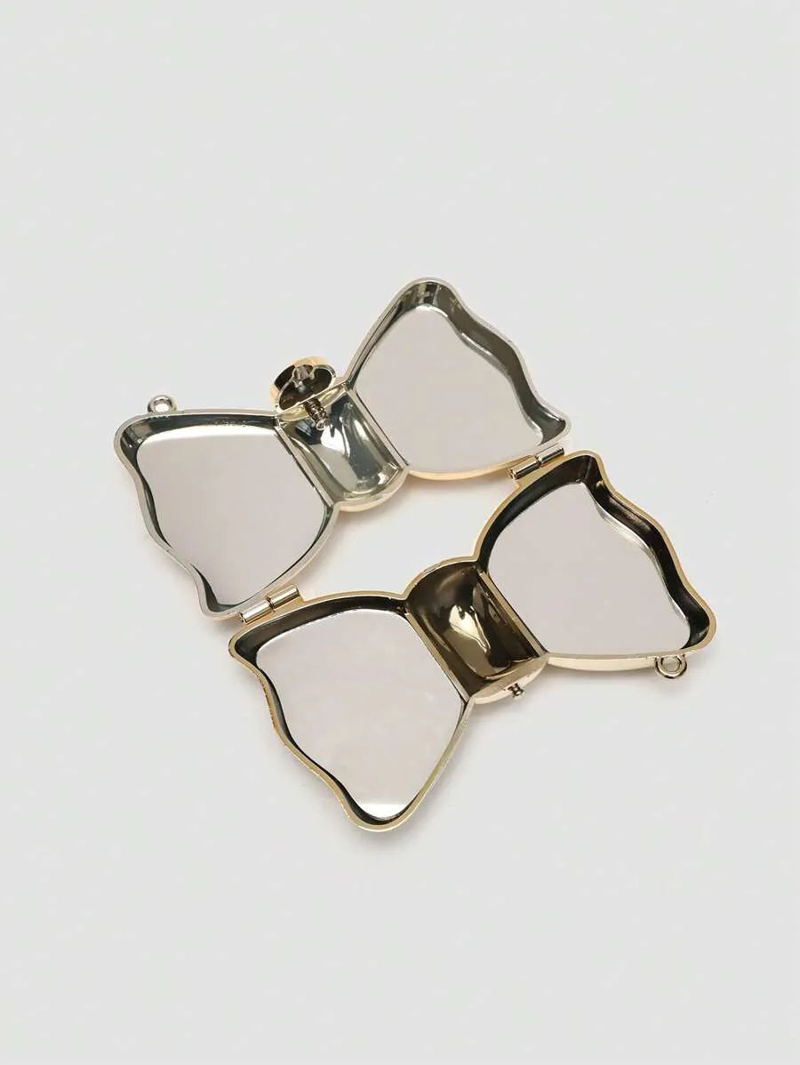 Women's Mini Metallic Acrylic Bowknot Clutch Bag With Chain Multifunction Cosmetic Jewelry Storage Purse Party Wedding Crossbody Coin Bag