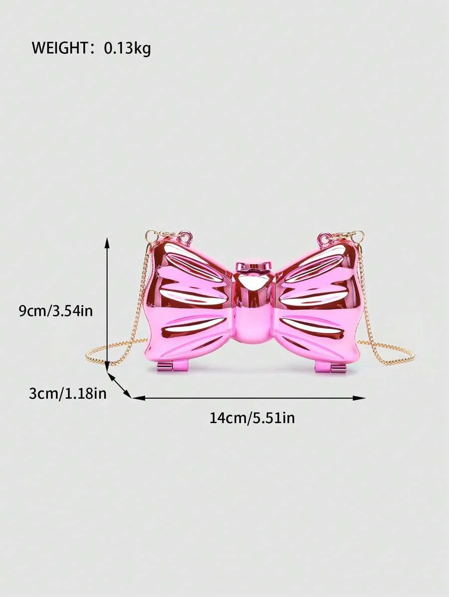 Women's Mini Metallic Acrylic Bowknot Clutch Bag With Chain Multifunction Cosmetic Jewelry Storage Purse Party Wedding Crossbody Coin Bag