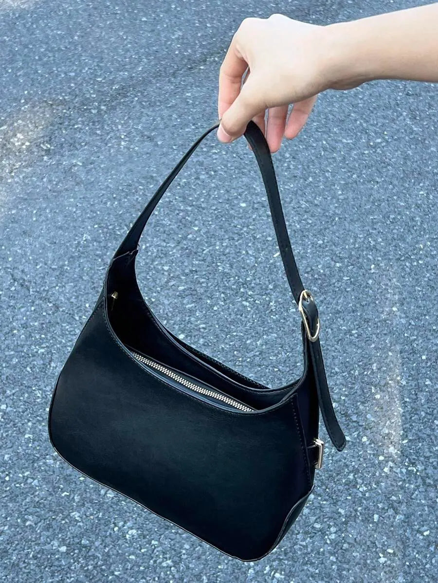 Women's Medium Hobo Bag With Buckle Decor Business Casual Shoulder Purse Fashion Elegant Office Work Travel Handbag For Ladies Daily Use