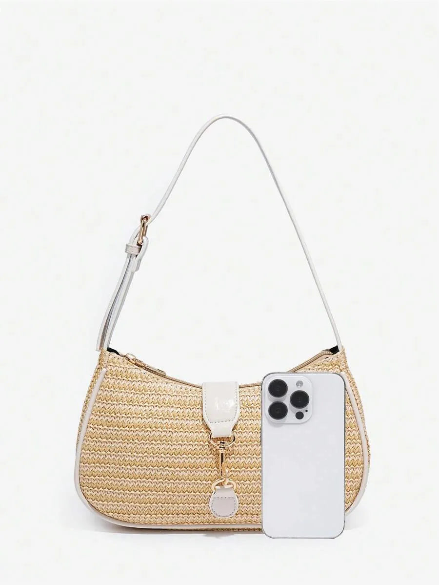 Women's Retro Crescent Shoulder Bag With Hook Decor Adjustable Strap Novachic Minimalist Crossbody Purse For Date Outing Party Casual