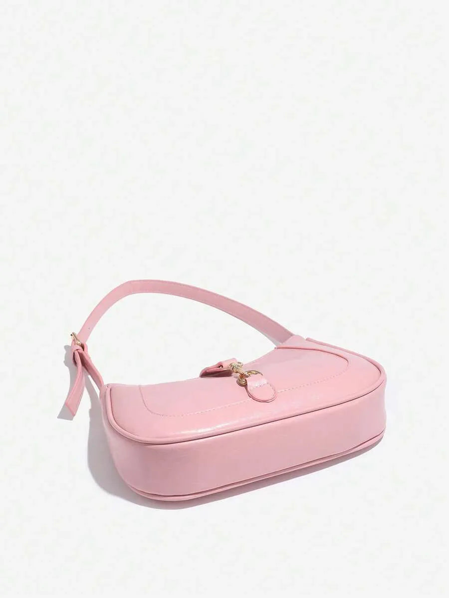 Women's Retro Crescent Shoulder Bag With Hook Decor Adjustable Strap Novachic Minimalist Crossbody Purse For Date Outing Party Casual