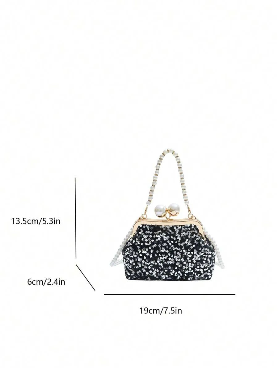 Women's Retro Green Fabric Faux Pearl Chain Clutch Bag Versatile Elegant Shoulder Handbag Party Daily Use Fashion Pearl Purse For Ladies