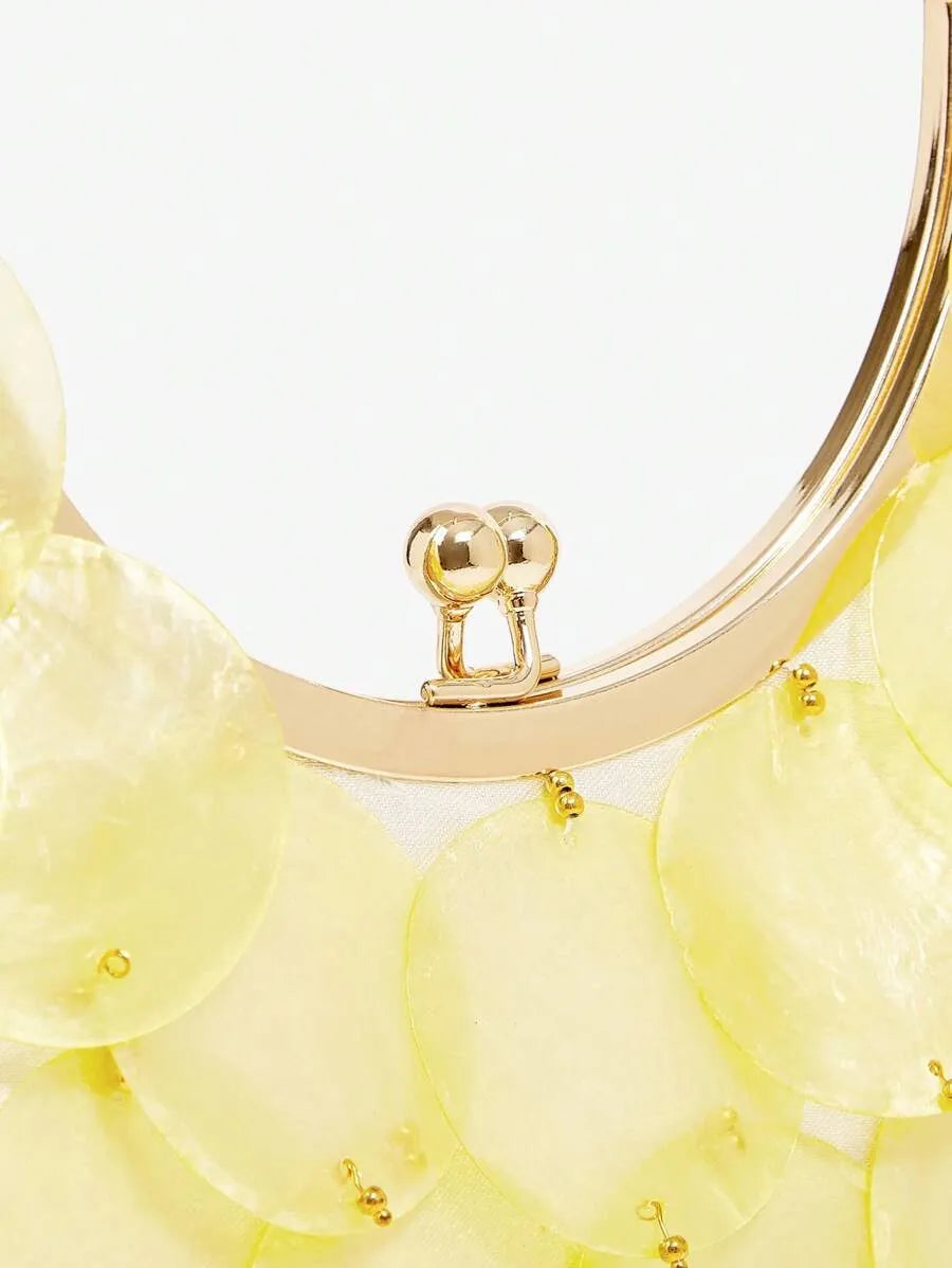 Women's Top Handle Bag With Metal Shell Decor Fashion Elegant Versatile Personalized Shoulder Purse Casual Beach Vacation Holiday Outfit