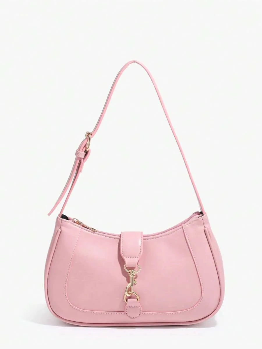 Women's Retro Crescent Shoulder Bag With Hook Decor Adjustable Strap Novachic Minimalist Crossbody Purse For Date Outing Party Casual