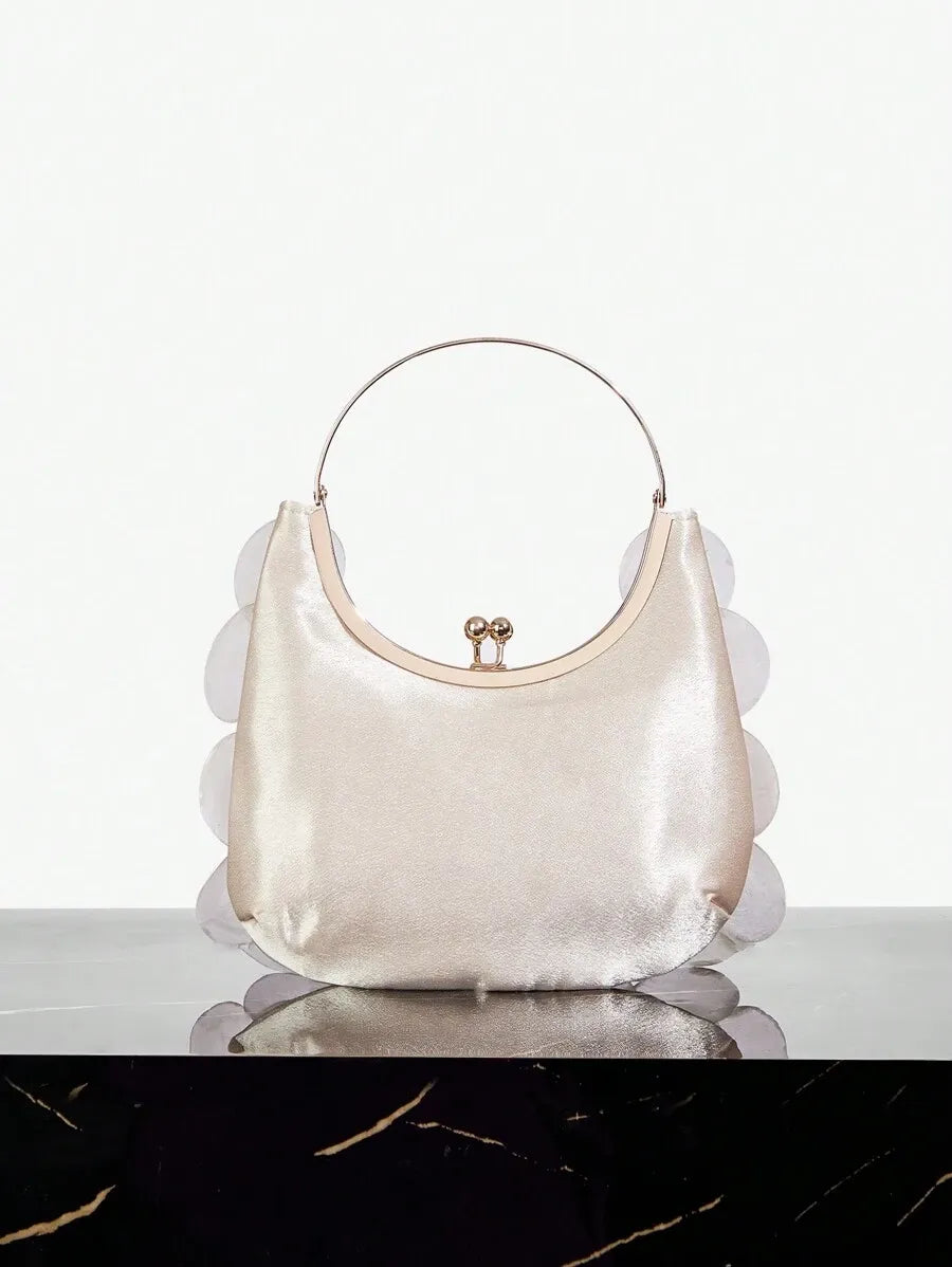 Women's Top Handle Bag With Metal Shell Decor Fashion Elegant Versatile Personalized Shoulder Purse Casual Beach Vacation Holiday Outfit