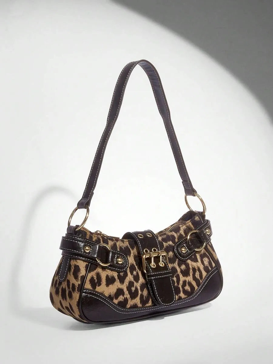 Women's Leopard Print Patchwork PU Shoulder Bag Street Style Fashion Purse Commuter Leopard Handbag Animal Print Outfit Casual Chic Bag