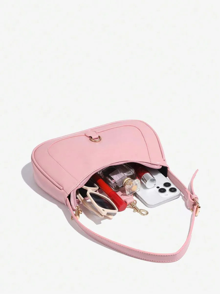 Women's Retro Crescent Shoulder Bag With Hook Decor Adjustable Strap Novachic Minimalist Crossbody Purse For Date Outing Party Casual