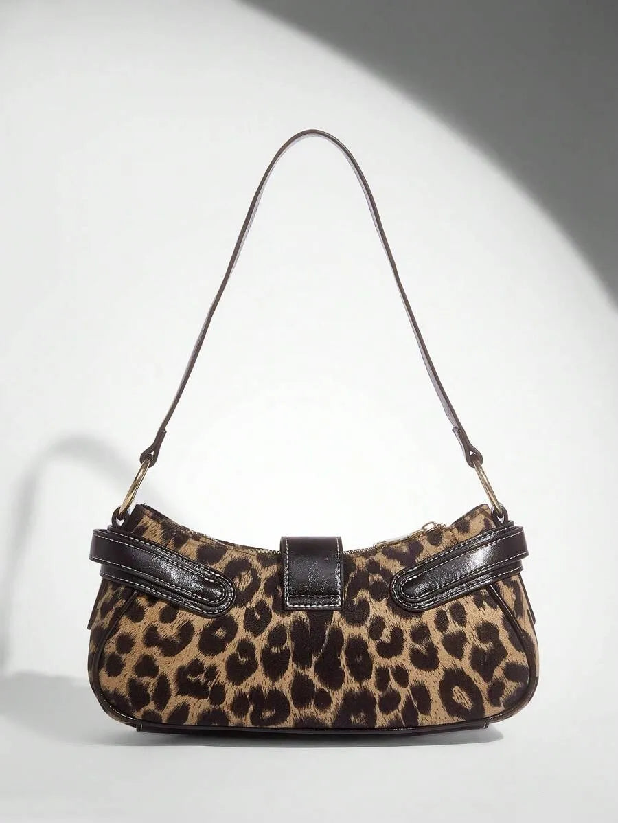 Women's Leopard Print Patchwork PU Shoulder Bag Street Style Fashion Purse Commuter Leopard Handbag Animal Print Outfit Casual Chic Bag