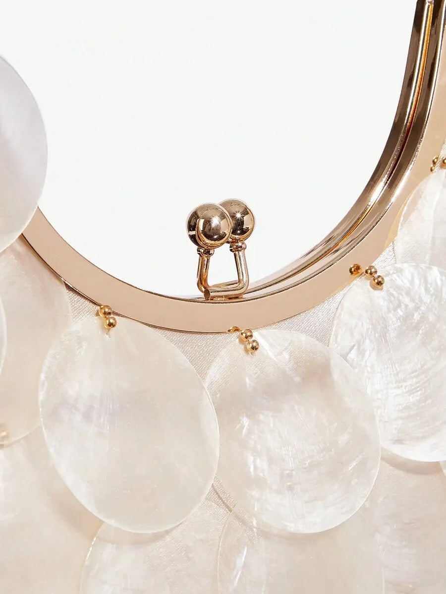 Women's Top Handle Bag With Metal Shell Decor Fashion Elegant Versatile Personalized Shoulder Purse Casual Beach Vacation Holiday Outfit