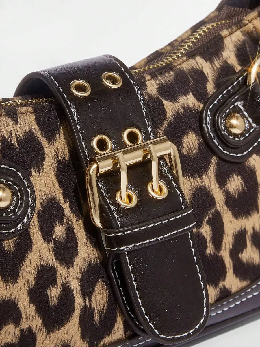 Women's Leopard Print Patchwork PU Shoulder Bag Street Style Fashion Purse Commuter Leopard Handbag Animal Print Outfit Casual Chic Bag