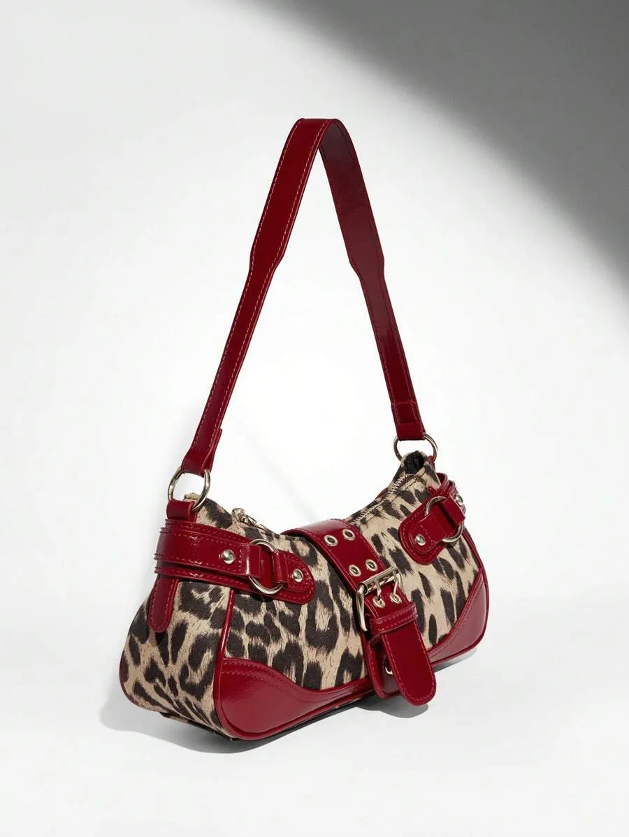 Women's Leopard Print Patchwork PU Shoulder Bag Street Style Fashion Purse Commuter Leopard Handbag Animal Print Outfit Casual Chic Bag