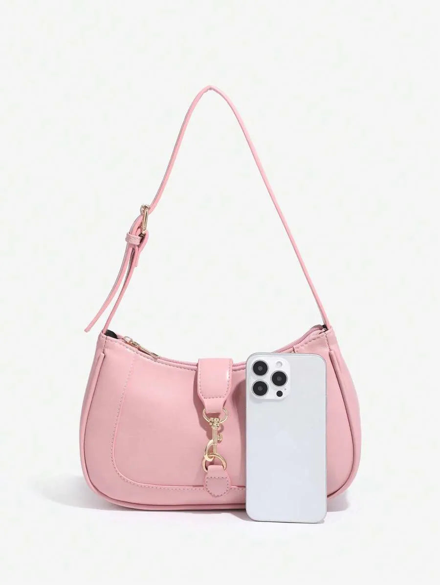 Women's Retro Crescent Shoulder Bag With Hook Decor Adjustable Strap Novachic Minimalist Crossbody Purse For Date Outing Party Casual