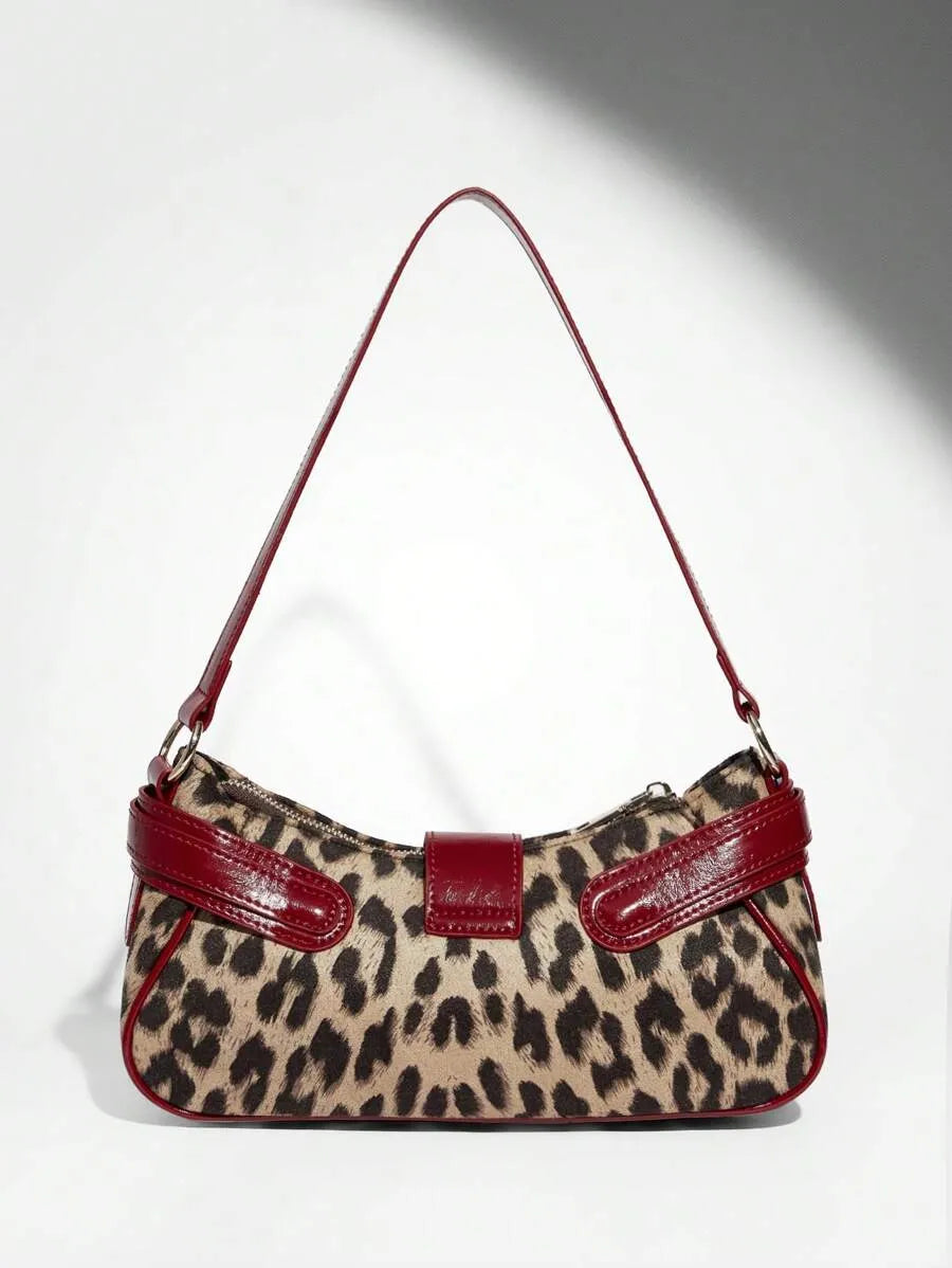 Women's Leopard Print Patchwork PU Shoulder Bag Street Style Fashion Purse Commuter Leopard Handbag Animal Print Outfit Casual Chic Bag