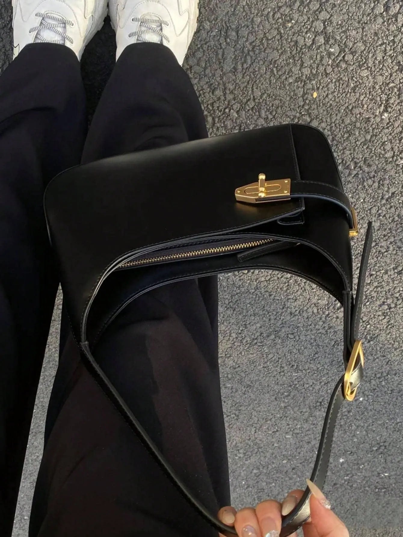 Women's Medium Hobo Bag With Buckle Decor Business Casual Shoulder Purse Fashion Elegant Office Work Travel Handbag For Ladies Daily Use