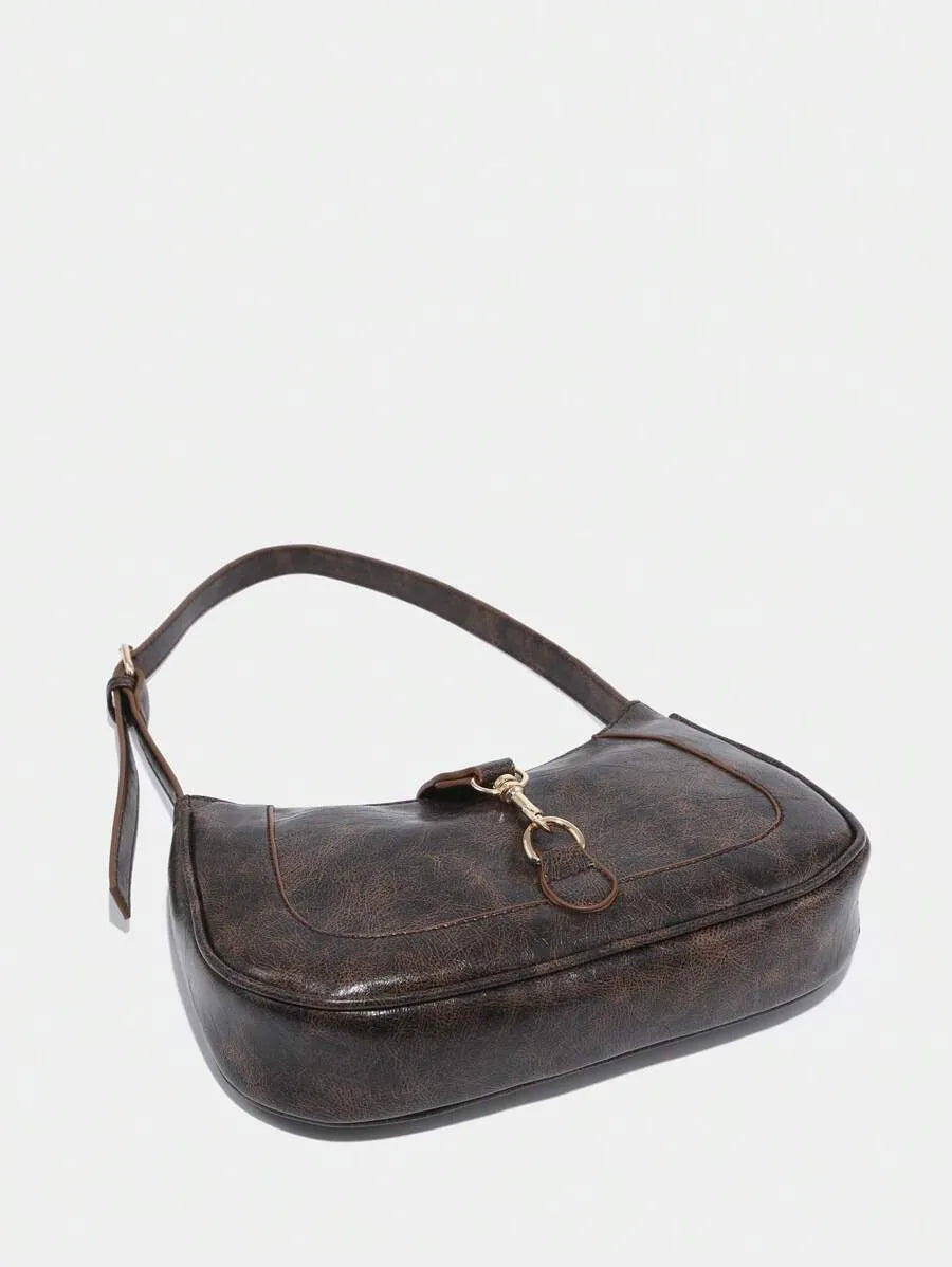 Women's Retro Crescent Shoulder Bag With Hook Decor Adjustable Strap Novachic Minimalist Crossbody Purse For Date Outing Party Casual