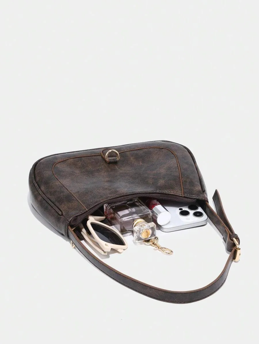 Women's Retro Crescent Shoulder Bag With Hook Decor Adjustable Strap Novachic Minimalist Crossbody Purse For Date Outing Party Casual