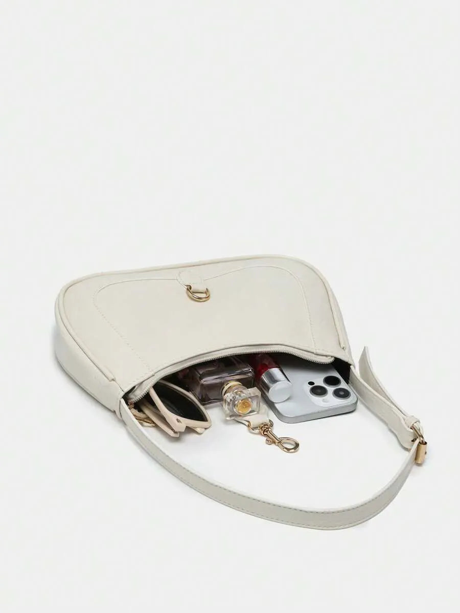 Women's Retro Crescent Shoulder Bag With Hook Decor Adjustable Strap Novachic Minimalist Crossbody Purse For Date Outing Party Casual