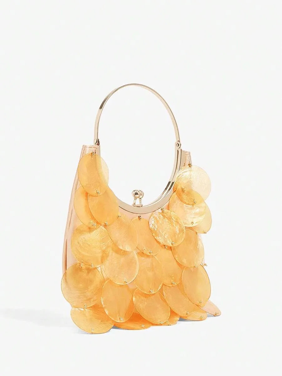 Women's Top Handle Bag With Metal Shell Decor Fashion Elegant Versatile Personalized Shoulder Purse Casual Beach Vacation Holiday Outfit