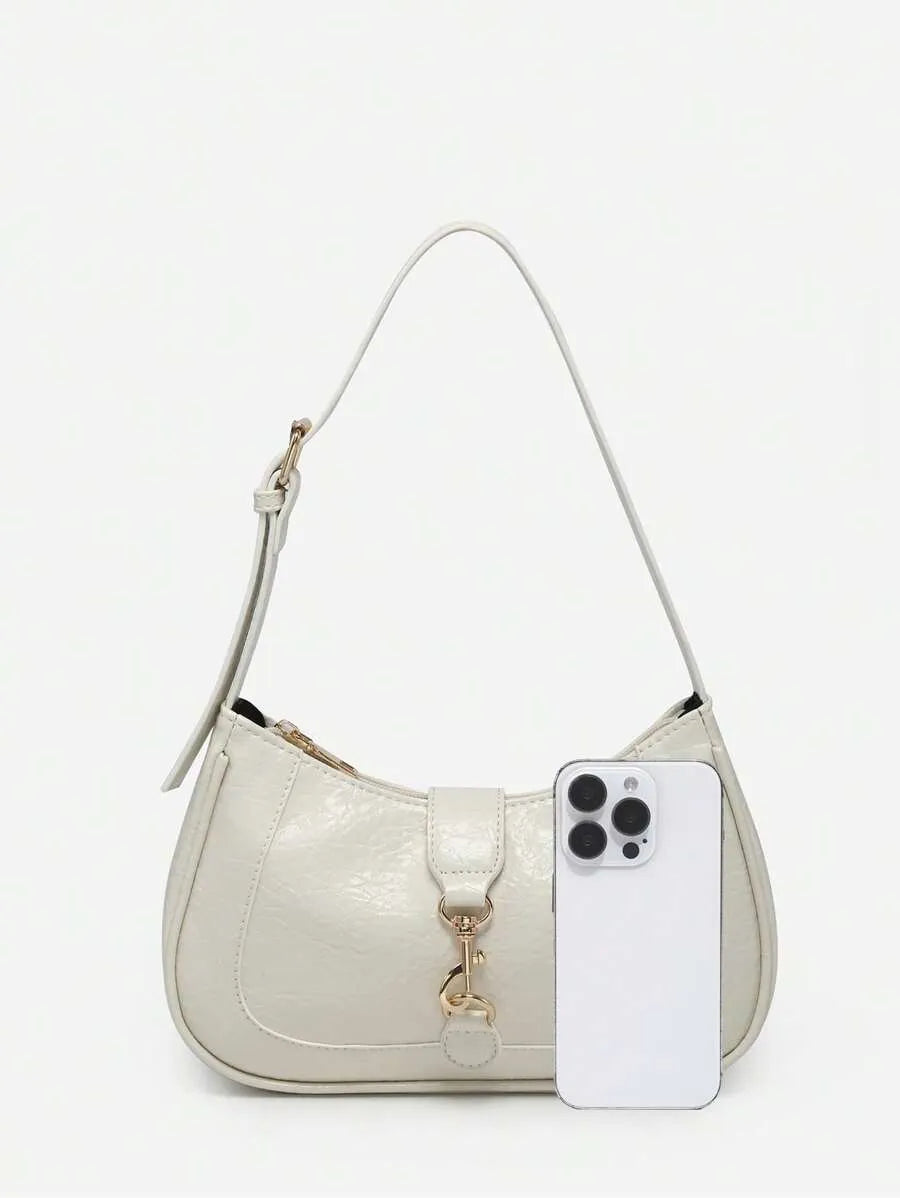 Women's Retro Crescent Shoulder Bag With Hook Decor Adjustable Strap Novachic Minimalist Crossbody Purse For Date Outing Party Casual