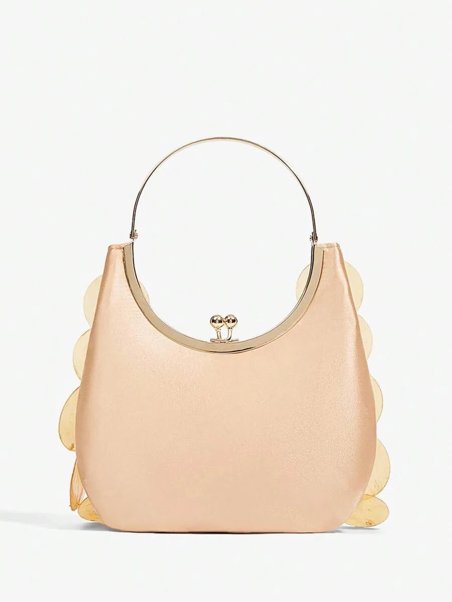 Women's Top Handle Bag With Metal Shell Decor Fashion Elegant Versatile Personalized Shoulder Purse Casual Beach Vacation Holiday Outfit