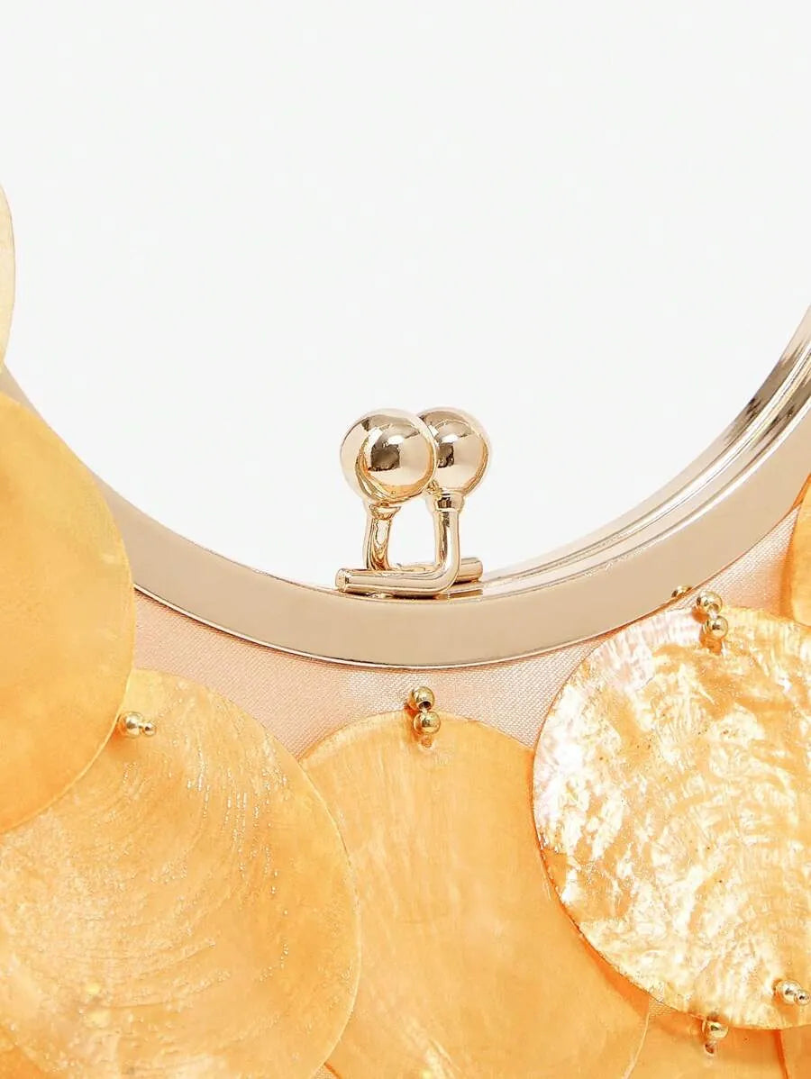 Women's Top Handle Bag With Metal Shell Decor Fashion Elegant Versatile Personalized Shoulder Purse Casual Beach Vacation Holiday Outfit