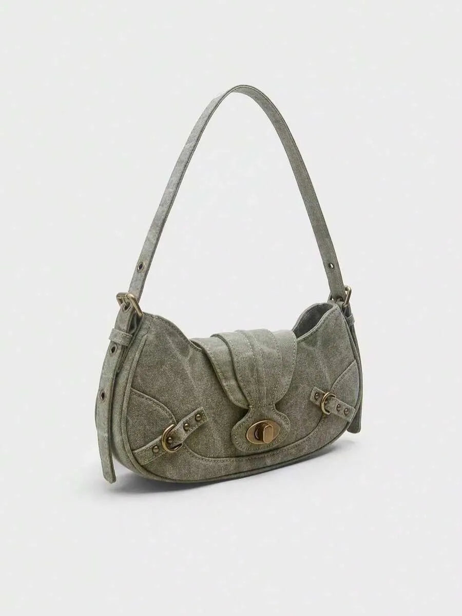Women's Retro Solid Color Grunge Punk Fashion Handbag Daily Commute Casual Tote Purse Versatile Crossbody Bag Travel Shoulder Bag