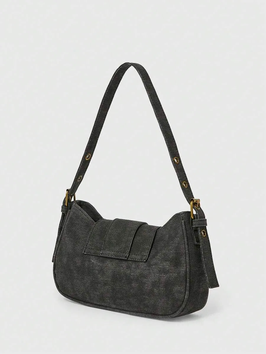 Women's Retro Solid Color Grunge Punk Fashion Handbag Daily Commute Casual Tote Purse Versatile Crossbody Bag Travel Shoulder Bag