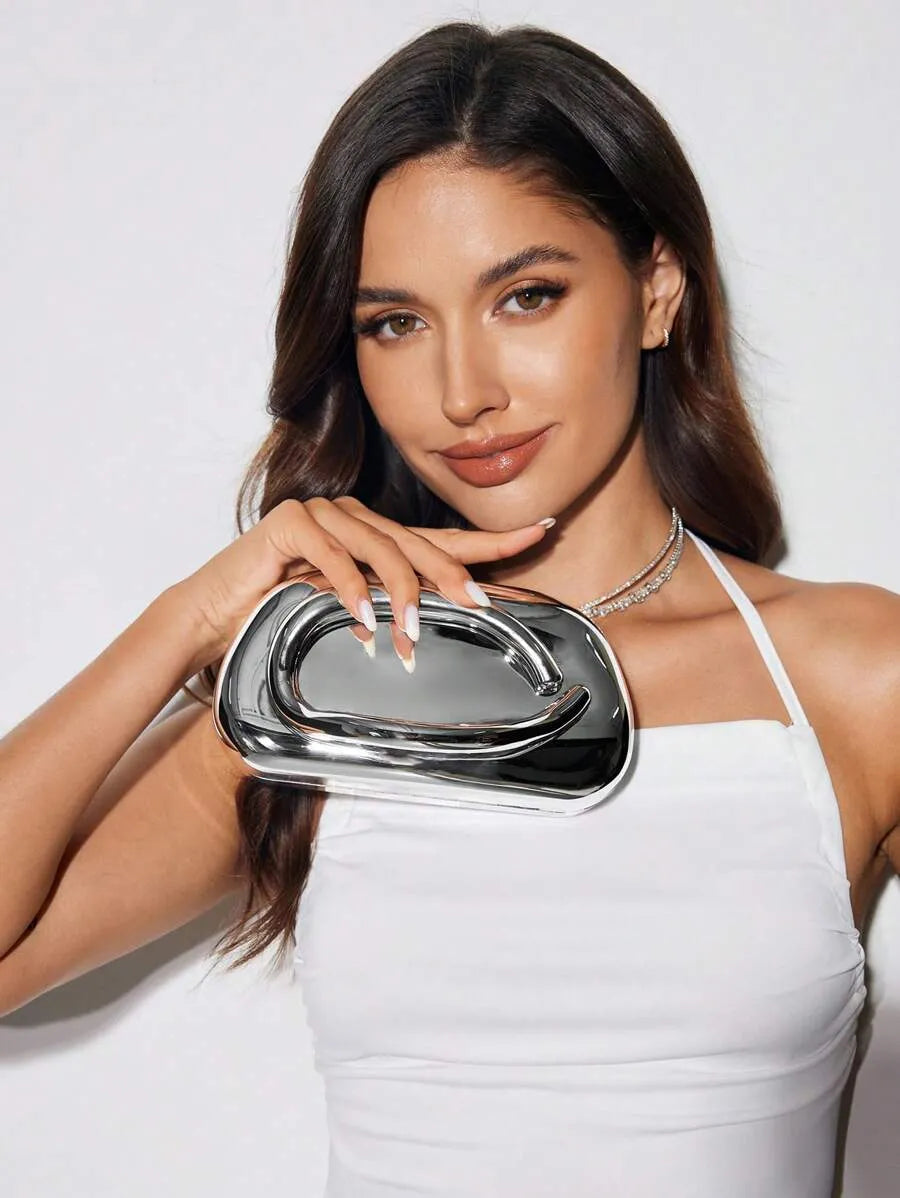 Women's Metallic Effect Evening Party Clutch Bag Fashion Elegant Wedding Bridal Bridesmaid Purse Perfect For Prom Holiday Sequin Outfit