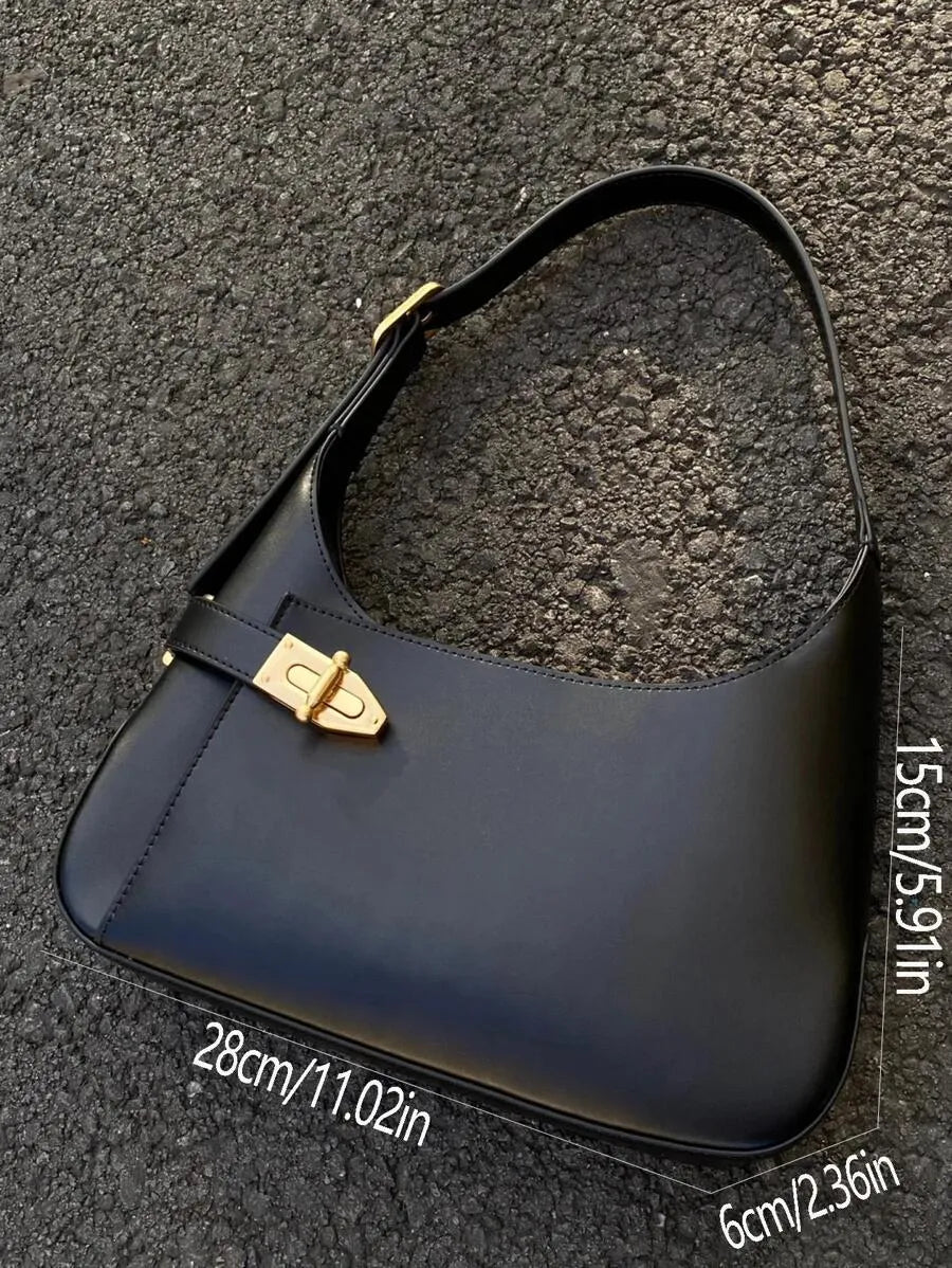 Women's Medium Hobo Bag With Buckle Decor Business Casual Shoulder Purse Fashion Elegant Office Work Travel Handbag For Ladies Daily Use