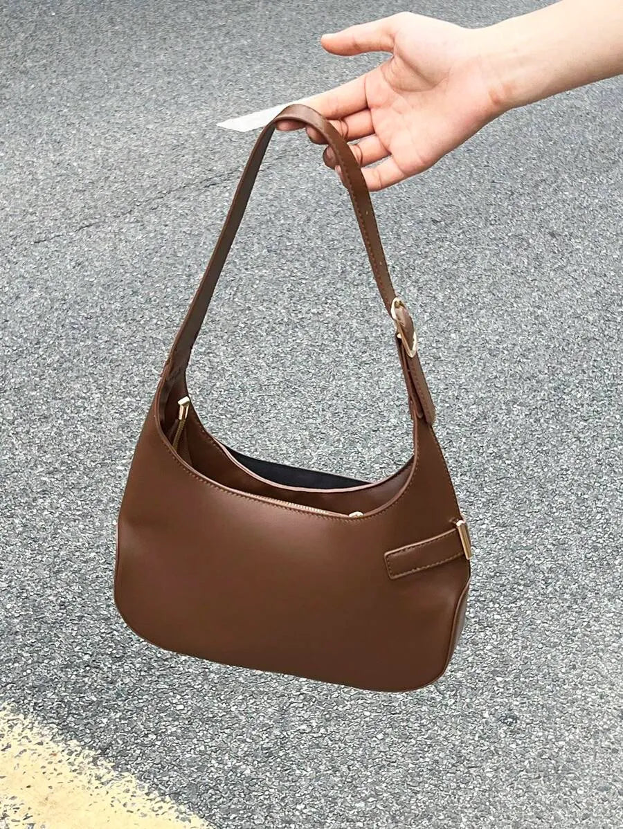 Women's Medium Hobo Bag With Buckle Decor Business Casual Shoulder Purse Fashion Elegant Office Work Travel Handbag For Ladies Daily Use