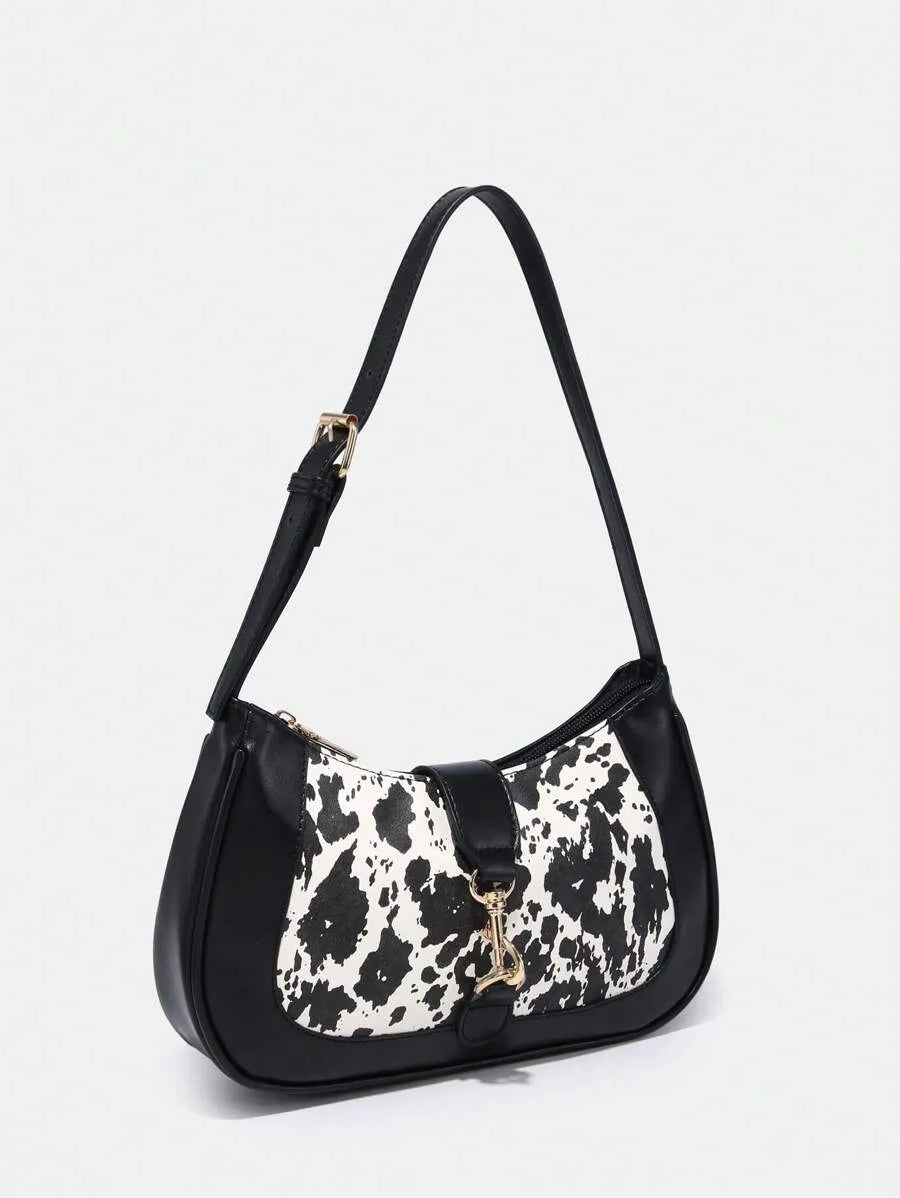 Women's Retro Crescent Shoulder Bag With Hook Decor Adjustable Strap Novachic Minimalist Crossbody Purse For Date Outing Party Casual