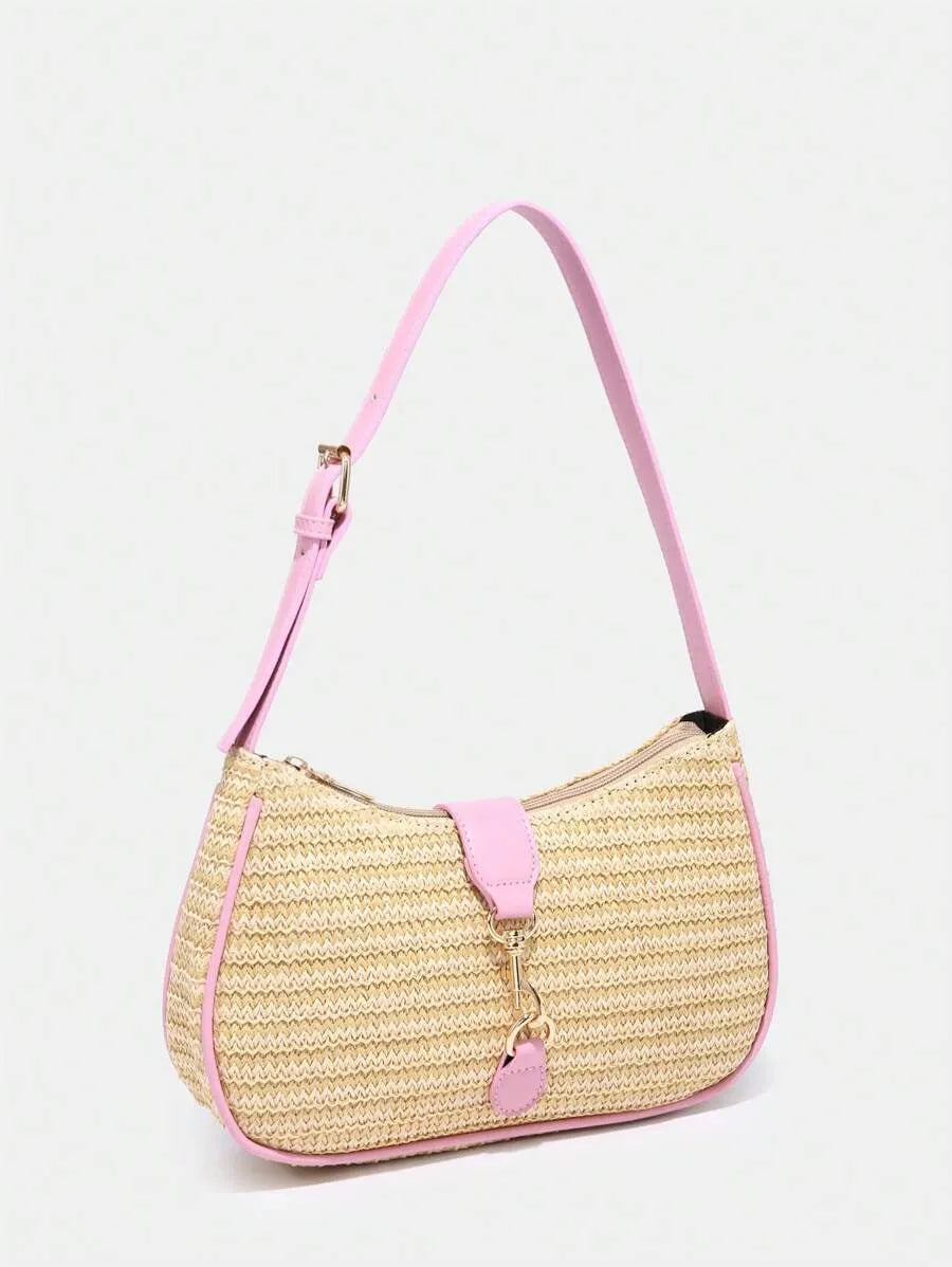 Women's Retro Crescent Shoulder Bag With Hook Decor Adjustable Strap Novachic Minimalist Crossbody Purse For Date Outing Party Casual