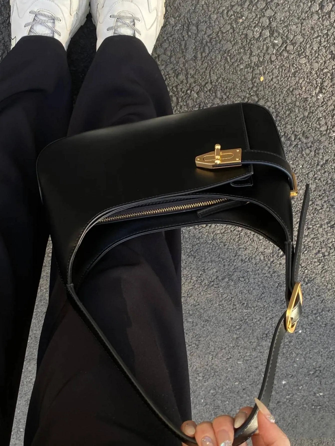 Women's Medium Hobo Bag With Buckle Decor Business Casual Shoulder Purse Fashion Elegant Office Work Travel Handbag For Ladies Daily Use