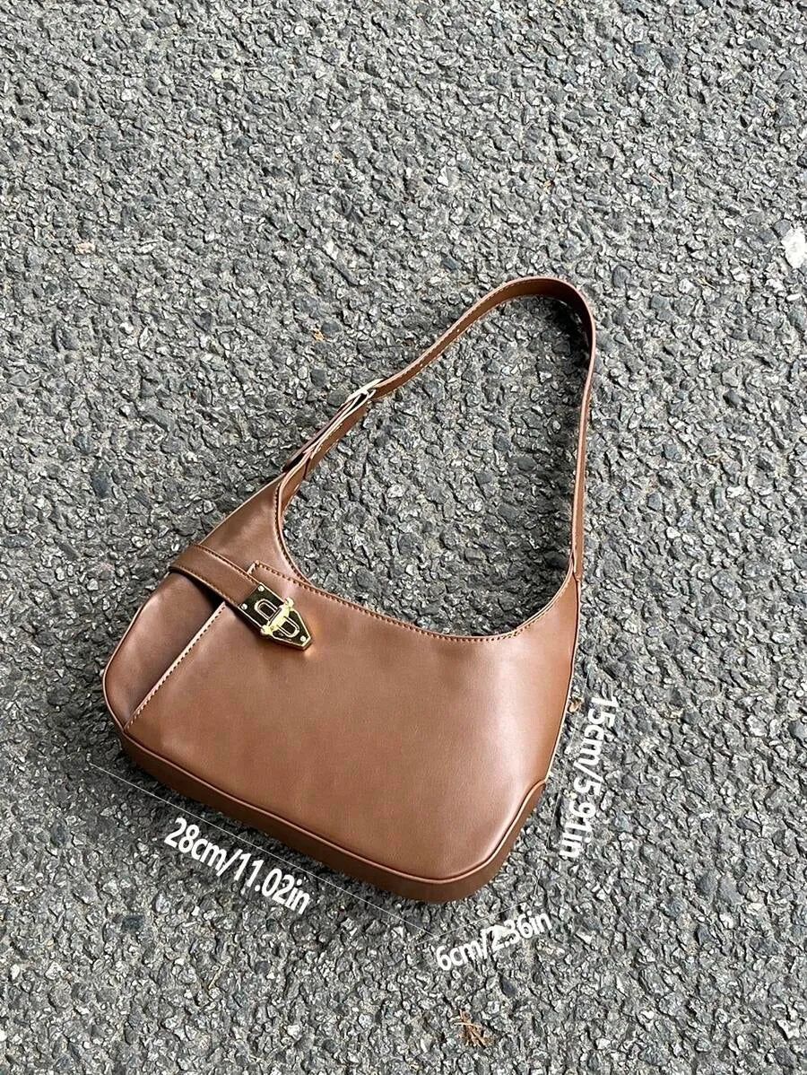 Women's Medium Hobo Bag With Buckle Decor Business Casual Shoulder Purse Fashion Elegant Office Work Travel Handbag For Ladies Daily Use