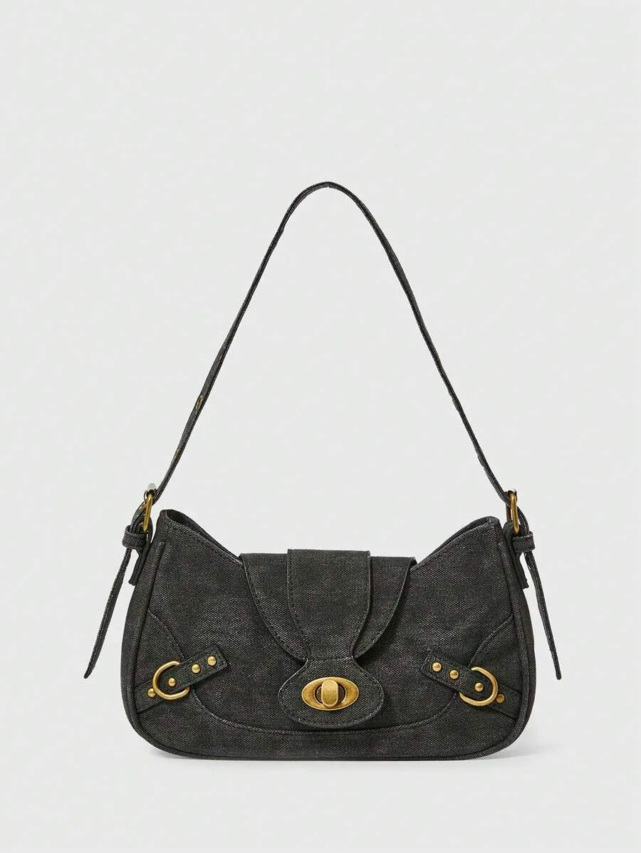 Women's Retro Solid Color Grunge Punk Fashion Handbag Daily Commute Casual Tote Purse Versatile Crossbody Bag Travel Shoulder Bag