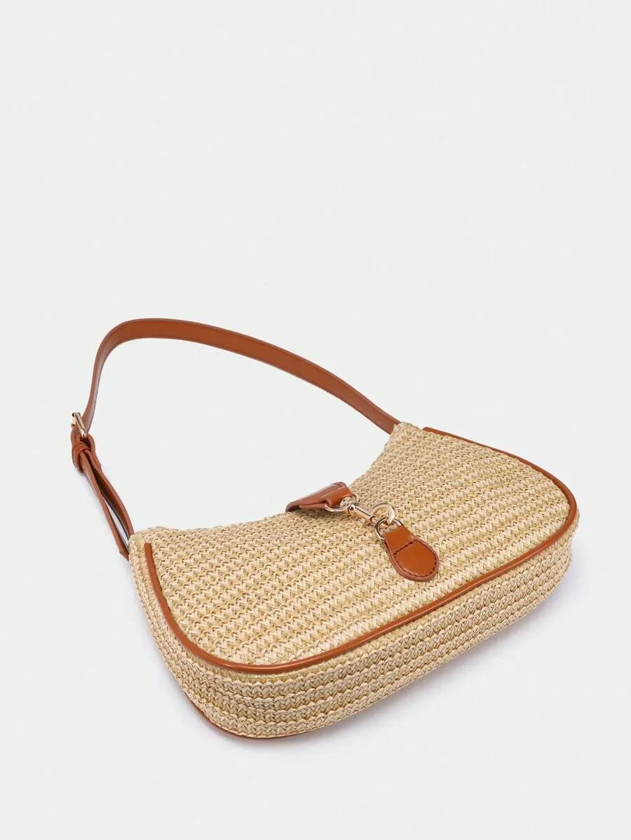 Women's Retro Crescent Shoulder Bag With Hook Decor Adjustable Strap Novachic Minimalist Crossbody Purse For Date Outing Party Casual