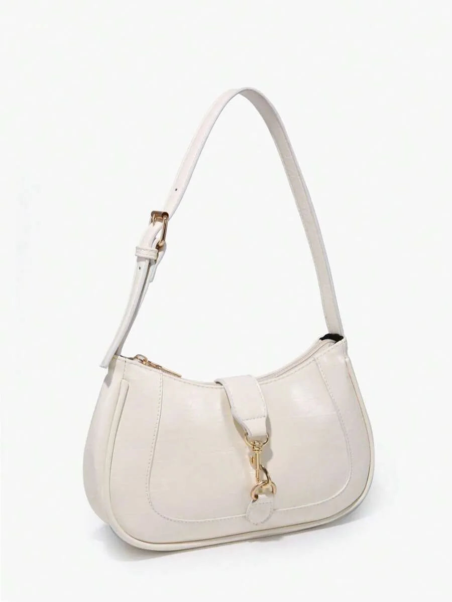 Women's Retro Crescent Shoulder Bag With Hook Decor Adjustable Strap Novachic Minimalist Crossbody Purse For Date Outing Party Casual