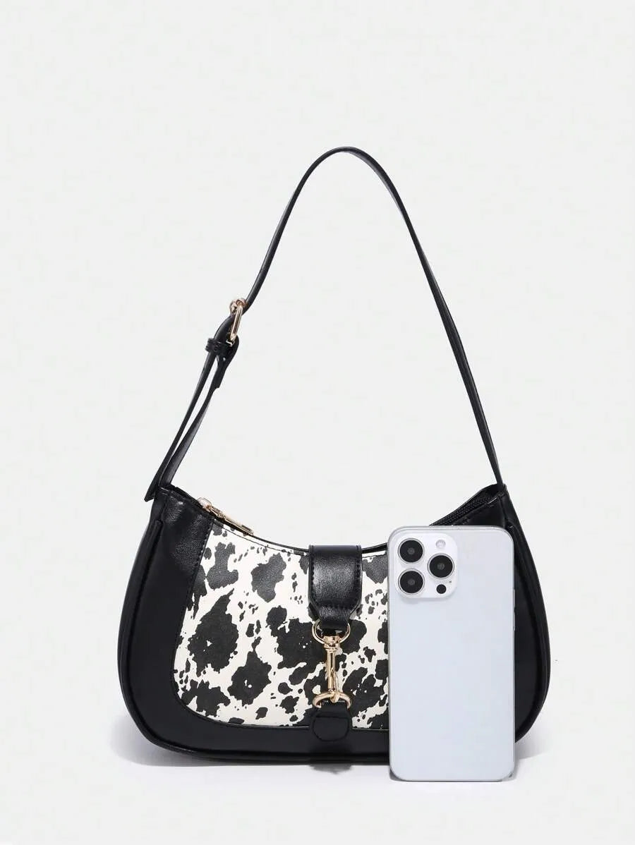 Women's Retro Crescent Shoulder Bag With Hook Decor Adjustable Strap Novachic Minimalist Crossbody Purse For Date Outing Party Casual