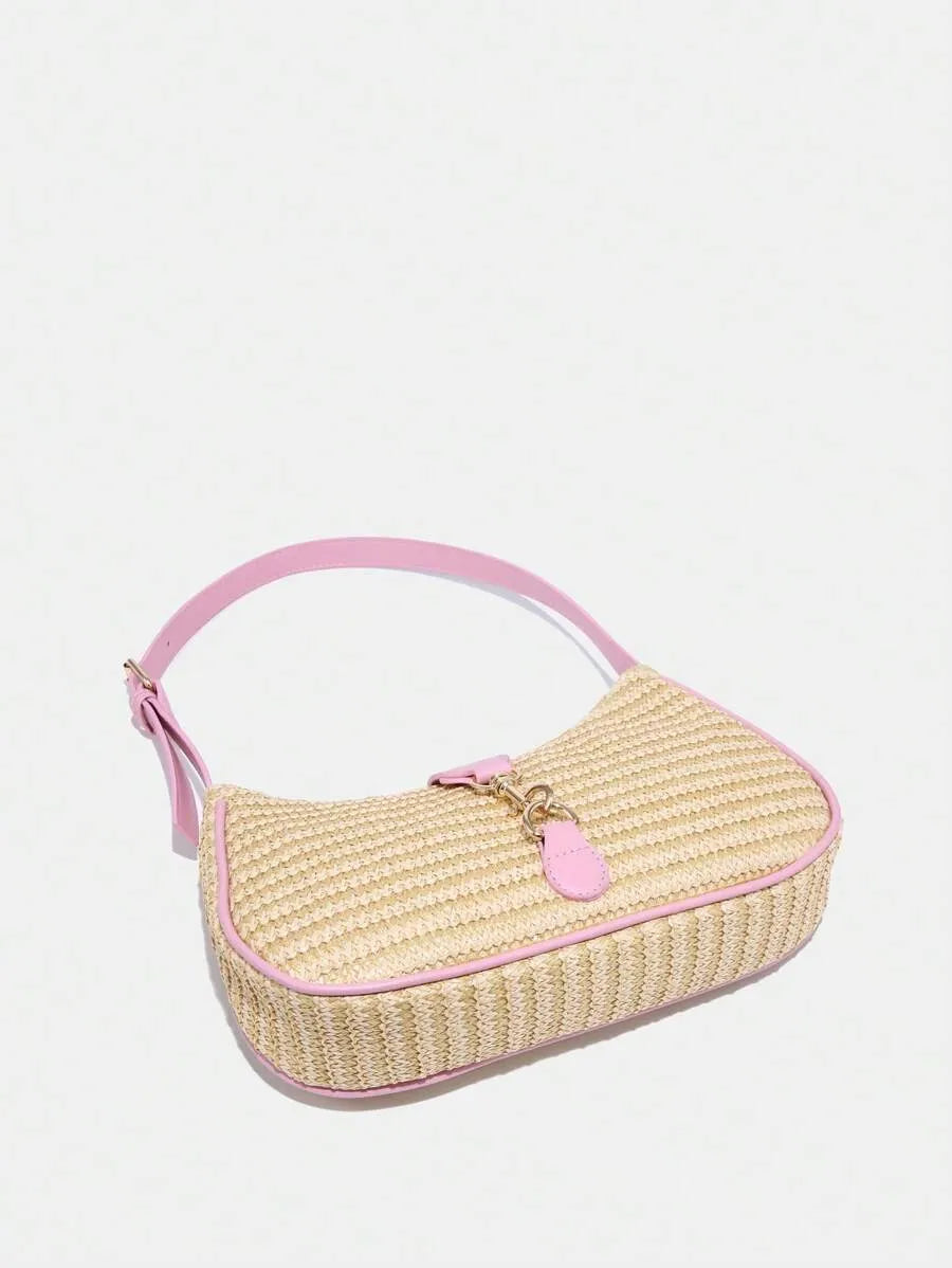 Women's Retro Crescent Shoulder Bag With Hook Decor Adjustable Strap Novachic Minimalist Crossbody Purse For Date Outing Party Casual